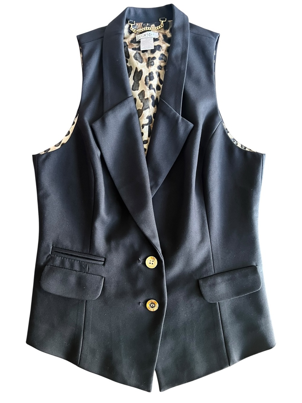 VTG Cache Womens M Black Sleeveless Blazer Fitted Tuxedo Vest Top Academia 90s